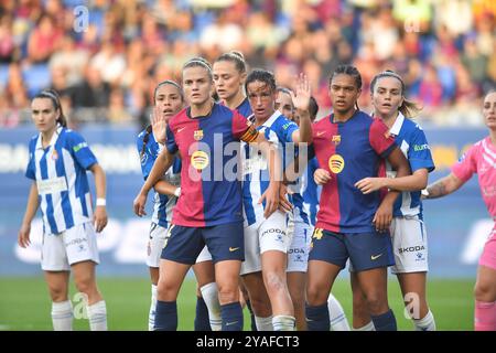 Barcelona, Esp. Oktober 2024. FC BARCELONA GEGEN RCD ESPANYOL. 13. Oktober 2024 während des Spiels zwischen dem FC Barcelona und dem RCD Espanyol, das der La Liga F entspricht, im Johan Cruyff Stadium in Barcelona, Spanien, am 13. Oktober 2024. Quelle: Rosdemora/Alamy Live News Stockfoto