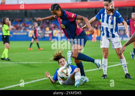 Barcelona, Esp. Oktober 2024. FC BARCELONA GEGEN RCD ESPANYOL. 13. Oktober 2024 während des Spiels zwischen dem FC Barcelona und dem RCD Espanyol, das der La Liga F entspricht, im Johan Cruyff Stadium in Barcelona, Spanien, am 13. Oktober 2024. Quelle: Rosdemora/Alamy Live News Stockfoto