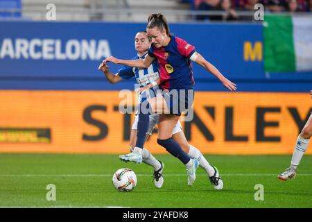 Barcelona, Esp. Oktober 2024. FC BARCELONA GEGEN RCD ESPANYOL. 13. Oktober 2024 während des Spiels zwischen dem FC Barcelona und dem RCD Espanyol, das der La Liga F entspricht, im Johan Cruyff Stadium in Barcelona, Spanien, am 13. Oktober 2024. Quelle: Rosdemora/Alamy Live News Stockfoto