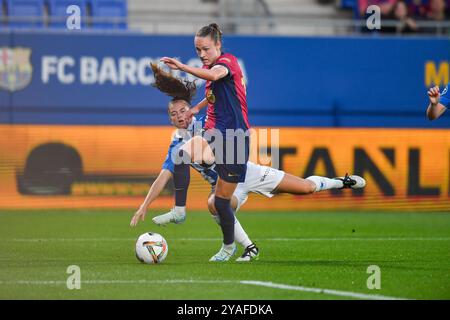 Barcelona, Esp. Oktober 2024. FC BARCELONA GEGEN RCD ESPANYOL. 13. Oktober 2024 während des Spiels zwischen dem FC Barcelona und dem RCD Espanyol, das der La Liga F entspricht, im Johan Cruyff Stadium in Barcelona, Spanien, am 13. Oktober 2024. Quelle: Rosdemora/Alamy Live News Stockfoto