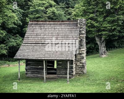 Prediger Jesse Brown's Cabin, Tomkins Knob, Blue Ridge Parkway, North Carolina, USA Stockfoto