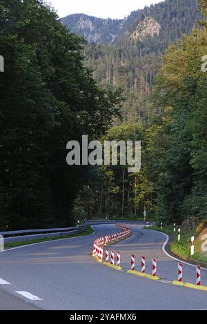 Kesselbergstraße, Straße zwischen Kochelsee und Walchensee, August, Bayern, Deutschland, Europa Stockfoto