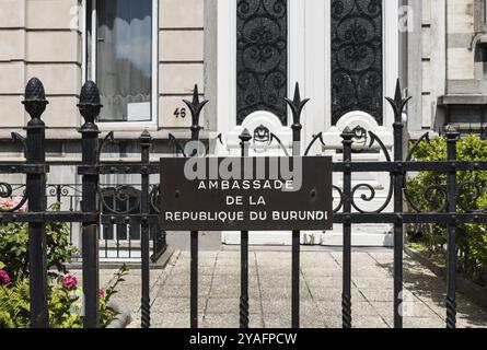 Brüssel, Belgien, 07 03 2019- Schild und Fassade der Botschaft von Burundi, Europa Stockfoto