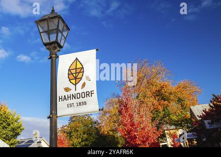 Hahndorf, South Australia, 12. April 2023: Hauptansicht der berühmten deutschen Stadt Hahndorf in Adelaide Hills in South Australia, Australien, Stockfoto