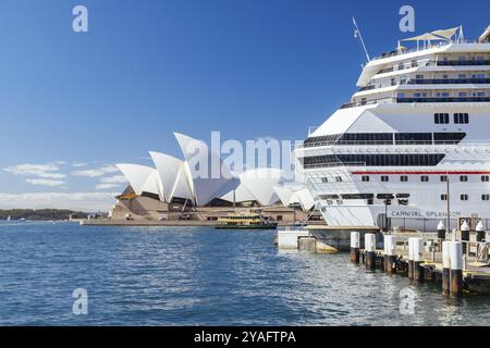 SYDNEY, AUSTRALIEN, 21. August 2023: Das Kreuzfahrtschiff „Carnival Splendor“ legte am Overseas Passenger Terminal in The Rocks, Sydney, New South Wales, Austra an Stockfoto