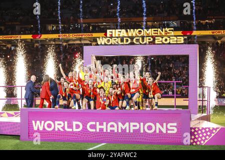 SYDNEY, AUSTRALIEN, 20. AUGUST: Spanische Spieler feiern, nachdem Spanien England im Finale der FIFA Frauen-Weltmeisterschaft Australien Neuseeland 202 besiegt hat Stockfoto