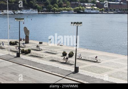 Riddarholmen, Stockholm, Schweden, 07 24 2019- Blick über die Küste und das Meer der Altstadt, Europa Stockfoto