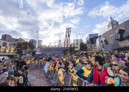 MELBOURNE, AUSTRALIEN, 11. JULI: Die Fans der australischen Commbank Matildas Women's World Cup Kader werden auf dem Federation Square vorgestellt Stockfoto