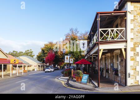 Hahndorf, South Australia, 12. April 2023: Hauptansicht der berühmten deutschen Stadt Hahndorf in Adelaide Hills in South Australia, Australien, Stockfoto