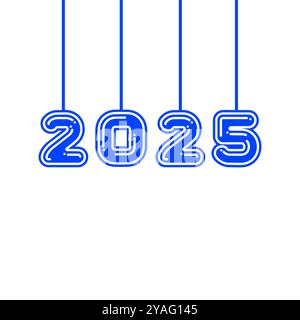 2025 Neujahr hängende Nummer. Blaue 3D-Text-2025-Vektorillustration isoliert auf weiß Stock Vektor