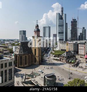 Frankfurt am Main, 7 21 2017: Panoramablick über den alten Teil der Stadt, Europa Stockfoto