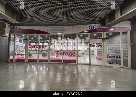 Belgien, 03 21 2018: Eingang des internationalen Ticketschalters beim Brüsseler Südbahnhof, Europa Stockfoto