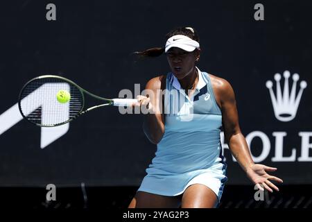 MELBOURNE, AUSTRALIEN, 12. JANUAR: Destanee Aiava aus Australien spielt im letzten Qualifikationsspiel vor dem 20 Stockfoto