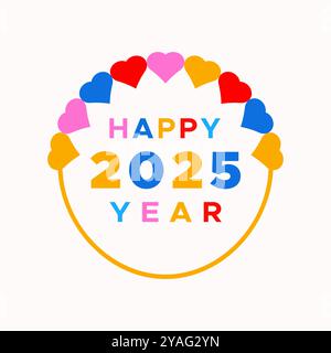 Happy New Year 2025 Text mit Herzrahmen Vektor Illustration für Feier Neues Jahr isoliert Stock Vektor