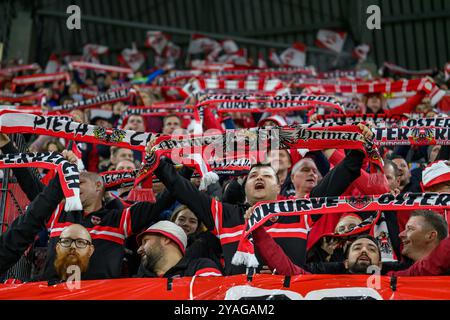 Österreichische Fußballfans während des UEFA Nations League Fußballspiels zwischen Österreich gegen Norwegen, am Sonntag 13. Oktober 2024 in der Raiffeisen Arena in Linz // österreichische Fußballfans beim Fußball-Spiel der UEFA Nations League zwischen Österreich und Norwegen am Sonntag, den 13. Oktober 2024 in der Raiffeisen Arena in Linz. - 20241013 PD6804 Credit: APA-PictureDesk/Alamy Live News Stockfoto