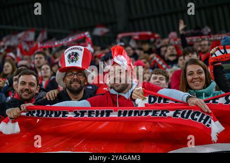 Österreichische Fußballfans während des UEFA Nations League Fußballspiels zwischen Österreich gegen Norwegen, am Sonntag 13. Oktober 2024 in der Raiffeisen Arena in Linz // österreichische Fußballfans beim Fußball-Spiel der UEFA Nations League zwischen Österreich und Norwegen am Sonntag, den 13. Oktober 2024 in der Raiffeisen Arena in Linz. - 20241013 PD6799 Credit: APA-PictureDesk/Alamy Live News Stockfoto