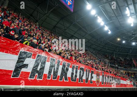 Österreichische Fußballfans während des UEFA Nations League Fußballspiels zwischen Österreich gegen Norwegen, am Sonntag 13. Oktober 2024 in der Raiffeisen Arena in Linz // österreichische Fußballfans beim Fußball-Spiel der UEFA Nations League zwischen Österreich und Norwegen am Sonntag, den 13. Oktober 2024 in der Raiffeisen Arena in Linz. - 20241013 PD6699 Credit: APA-PictureDesk/Alamy Live News Stockfoto