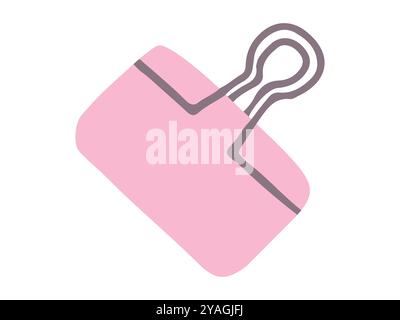 Abbildung: Rosafarbene Binderklammer auf weißem Hintergrund. Konzept von Bürobedarf, Pastell-Schreibwaren-Design und Papierorganisation. Symbol Stock Vektor