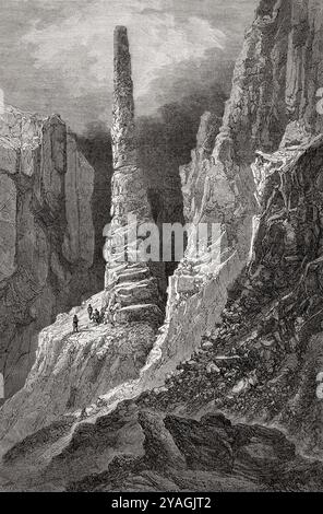Das Tennyson Monument wurde von Elisha Kent Kane während seiner zweiten Grinnell-Expedition 1853–1855 entdeckt und nach dem englischen Dichter Sir Alfred Lord Tennyson benannt. Aus Le Tour du Monde, veröffentlicht Paris, 1860. Stockfoto