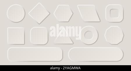 Sammlung leerer Knöpfe im Stil des Neomorphismus. Festlegen für Design von Benutzeroberflächenelementen. Vektor-3D-Illustration. Stock Vektor