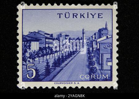 ISTANBUL, TÜRKEI - 25. DEZEMBER 2020: Türkischer Stempel zeigt die Stadt Corum Stockfoto