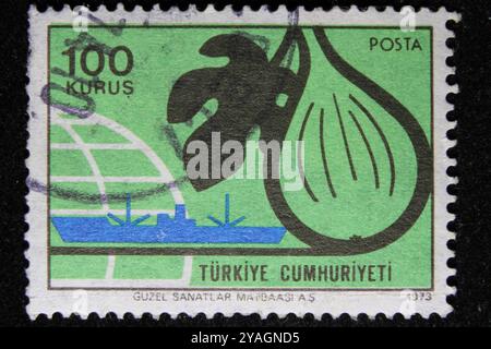 ISTANBUL, TÜRKEI - 25. DEZEMBER 2020: Türkischer Stempel zeigt Abb. und Schiff Stockfoto