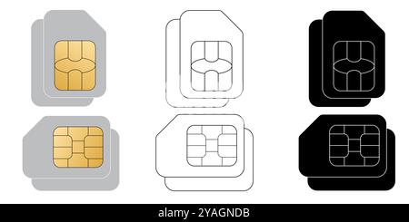 Satz sim-Karten. Vorlage für ID-Karten-Mockup. Realistische Vektorillustration für die Konstruktion. Mobiltelefon. Schild, Symbol, Symbol oder Logo isoliert auf Stock Vektor