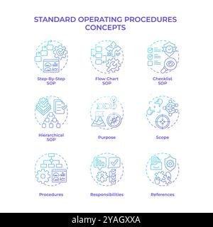 Standard-Betriebsverfahren blaue Gradientenkonzepte Symbole Stock Vektor