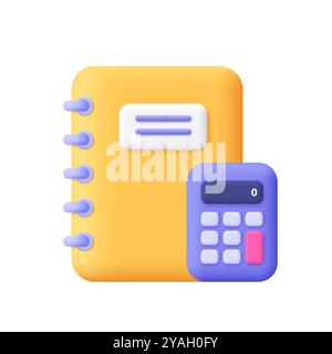 Notizbuch oder Buch und Rechner. Buchhaltung, Finanzen, Buchhaltung, Bildungskonzept. Symbol für 3D-Vektor. Minimaler Cartoon-Style. Stock Vektor