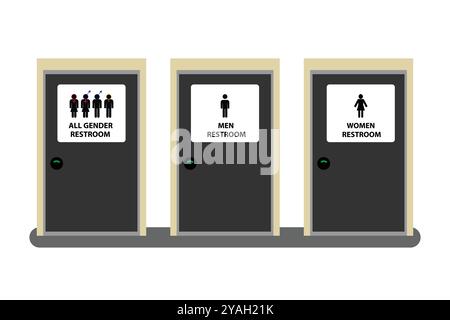 Drei Arten von Toiletten auf weißem Hintergrund: Männer, Frauen und alle Geschlechter Stock Vektor