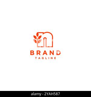 Einfaches Logodesign mit genarbtem Buchstaben und n. Anfangsbuchstabe N und Weizenkörner in einer durchgehenden Linienkonstruktion. Stock Vektor