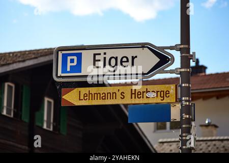 Architektur- und Straßendetails in Grindelwald, Schweiz, nahe Eiger und Jungfraujoch Stockfoto