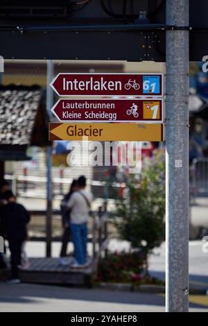 Architektur- und Straßendetails in Grindelwald, Schweiz, nahe Eiger und Jungfraujoch Stockfoto