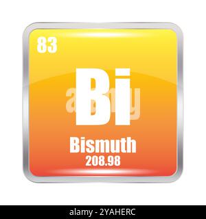 Wismut-Symbol. BI-chemisches Element. Atomzahl 83. Masse 208.98. Gelbes quadratisches Bild. Vektorsymbol. Stock Vektor