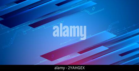 Abstrakte technologische Illustration mit Neonlichtern auf einem dunkelblauen Verlaufshintergrund. Dieser Vektor wurde von Hand gezeichnet. Stock Vektor