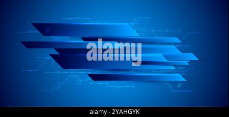 Abstrakte technologische Illustration mit Neonlichtern auf einem dunkelblauen Verlaufshintergrund. Dieser Vektor wurde von Hand gezeichnet. Stock Vektor