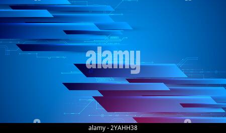 Abstrakte technologische Illustration mit Neonlichtern auf einem dunkelblauen Verlaufshintergrund. Dieser Vektor wurde von Hand gezeichnet. Stock Vektor