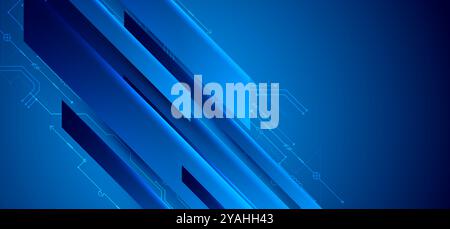 Abstrakte technologische Illustration mit Neonlichtern auf einem dunkelblauen Verlaufshintergrund. Dieser Vektor wurde von Hand gezeichnet. Stock Vektor