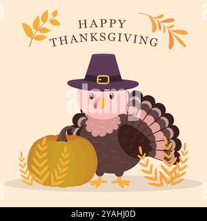 Happy Thanksgiving Day Poster. Truthahn-Vogel-Cartoon. Vektorabbildung EPS10 Stock Vektor