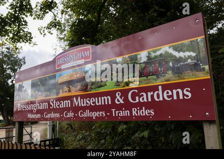 Bressingham Steam Museum & Gardens, wo zunächst riesige elektrische Pylonen entlang der Wortham Ling SSSI errichtet wurden, ein beliebtes Naturgebiet. Stockfoto