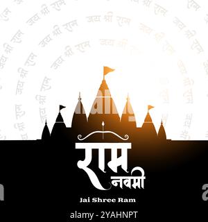 hinduistischer kultureller shree-Widder-Navami-Hintergrund mit Tempeldesign-Vektor Stock Vektor