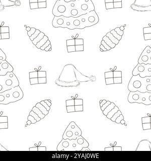Weihnachtsfeiertage. Weihnachtsbäume, Hüte, Geschenke. Farbmuster in Handzeichnung. Kann für Gewebe und etc. Verwendet werden Stock Vektor