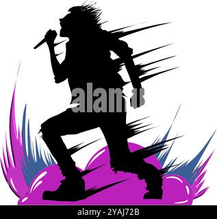 Silhouette eines Rockers, der singt. Perfekt für Aufkleber, Symbole, Logos Stock Vektor