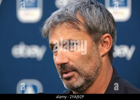 Turin, Italien, 13. Oktober 2024. Alessandro Spugna Cheftrainer der AS Roma während eines Interviews nach dem letzten Pfiff des Serie A Femminile Matches im Allianz Stadium in Turin. Der Bildnachweis sollte lauten: Jonathan Moscrop / Sportimage Stockfoto