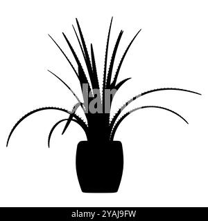 Vektorillustration schwarze Aloe Vera mit Topf Silhouette Stock Vektor