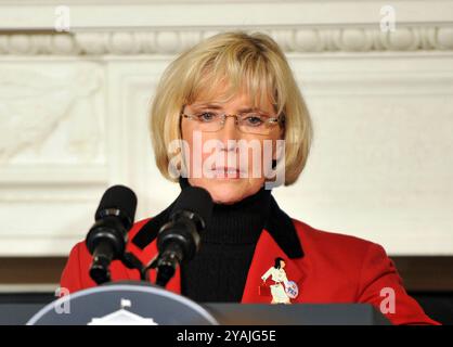 Washington, D.C. - 29. Januar 2009 -- Lilly Ledbetter hält eine Rede im State Dining Room des Weißen Hauses in Washington, D.C. bei einem Empfang zu Ehren der Unterzeichnung des Lilly Ledbetter Fair Pay Restoration Act am Donnerstag, 29. Januar 2009.Credit: Ron Sachs - Pool via CNP Stockfoto