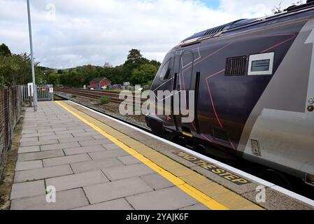 Die BRR-Klasse 220 Voyager-Triebwagen Nr. 220024 verlässt Totnes mit dem CrossCountry-Zug 1S49 die 11,27 Plymouth nach Edinburgh. Stockfoto