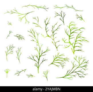 Satz grüner Zweige. Handzeichnung. Keine Illustration des AI-Vektors Stock Vektor