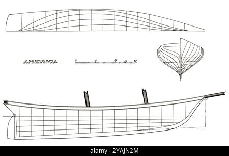 BILDER VON GESTERN - verwaltet von PPL PHOTO AGENCY - COPYRIGHT RESERVED1851 America's Cup: Der Linienplan des amerikanischen Schoners AMERIKA entworfen Stockfoto