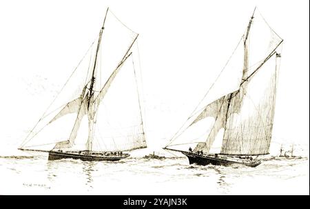 BILDER VON GESTERN - verwaltet von PPL PHOTO AGENCY - COPYRIGHT RESERVEDCirca 1885 America's Cup: Die Yachten BEDUIN (Cutter Riggged) und GRACIE (Slo Stockfoto